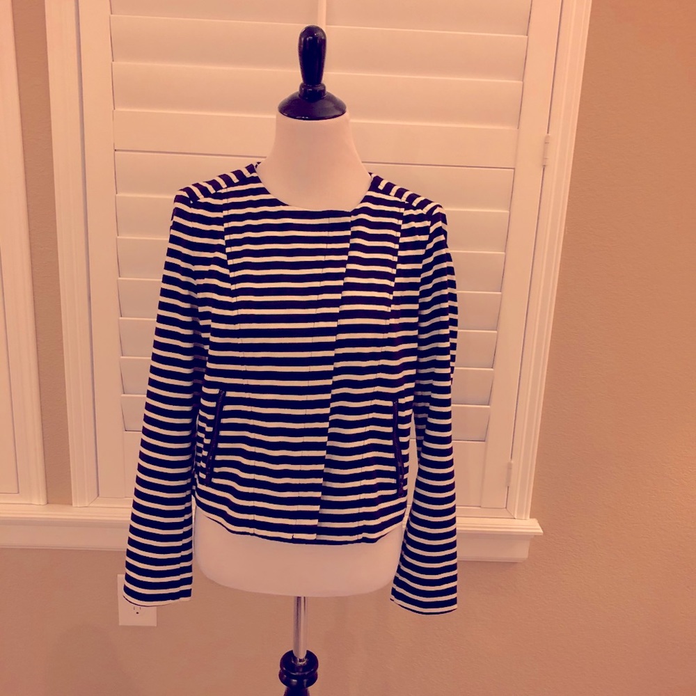 Ann Taylor LOFT Soft Navy and White Stripes Jacket